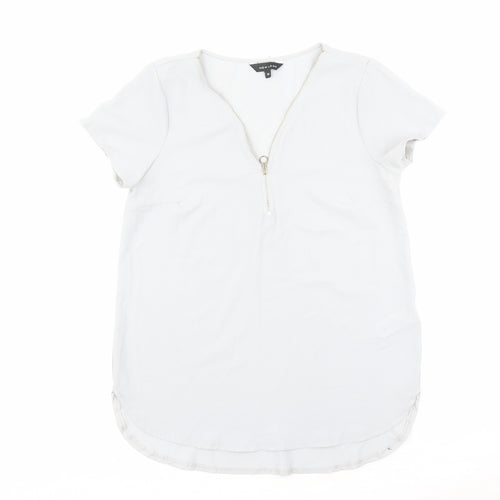 New Look Womens Grey Polyester Basic Blouse Size 12 V-Neck