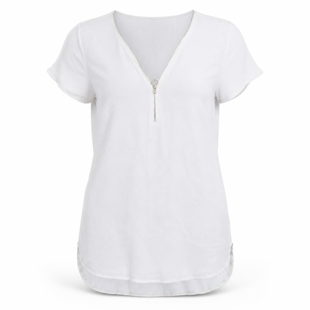 Front view of New Look women’s grey polyester basic blouse, size UK 12, v-neck