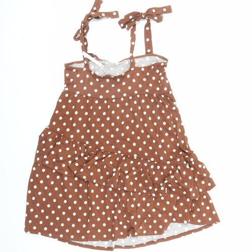 ASOS Womens Brown Polka Dot Cotton Tank Dress Size 10 Square Neck Tie
