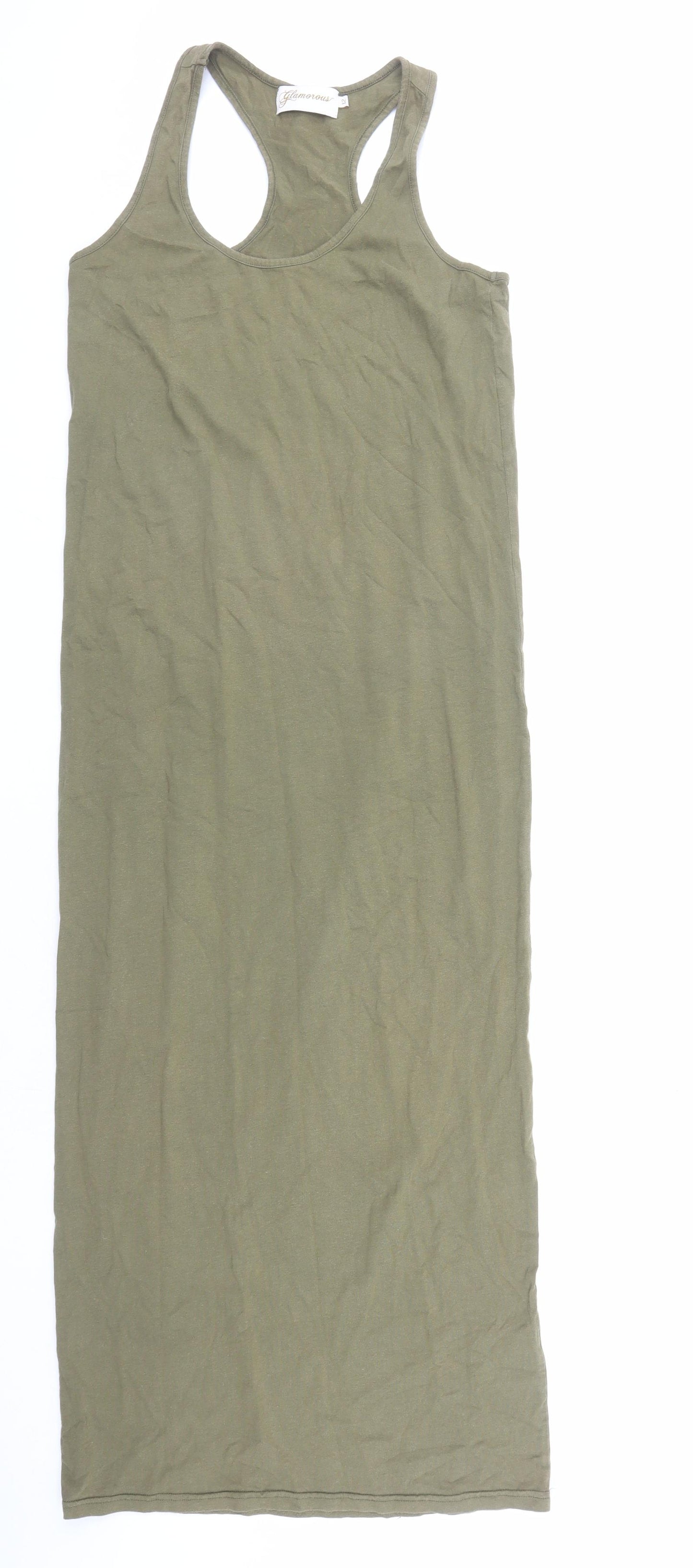 Glamorous Womens Green Viscose Tank Dress Size 12 Round Neck Pullover