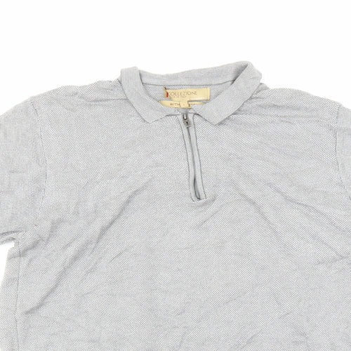 Collezione Mens Grey Cotton Polo Size L Collared Zip