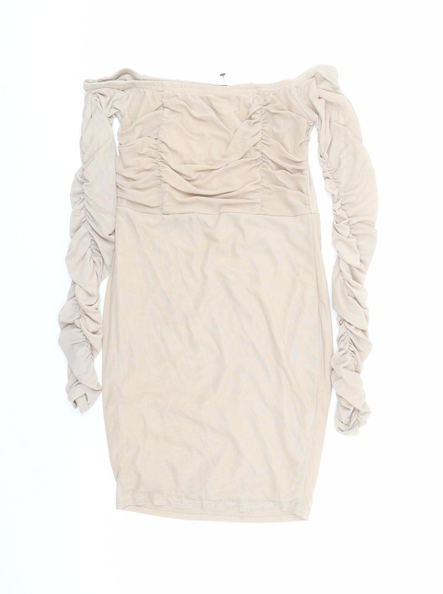 PRETTYLITTLETHING Womens Beige Polyester Bodycon Size 10 Off the Shoulder Pullover