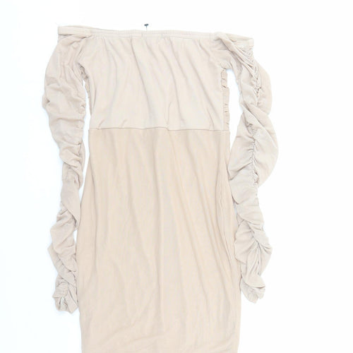 PRETTYLITTLETHING Womens Beige Polyester Bodycon Size 10 Off the Shoulder Pullover