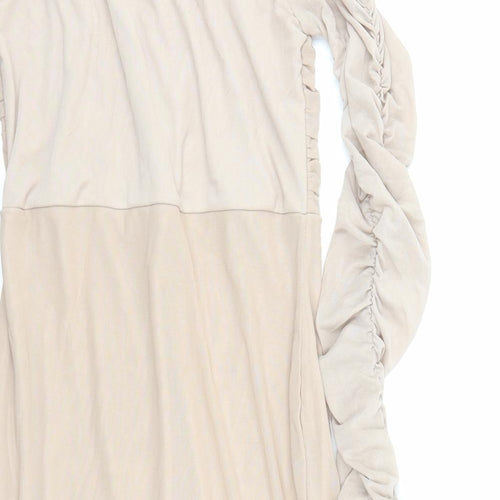 PRETTYLITTLETHING Womens Beige Polyester Bodycon Size 10 Off the Shoulder Pullover
