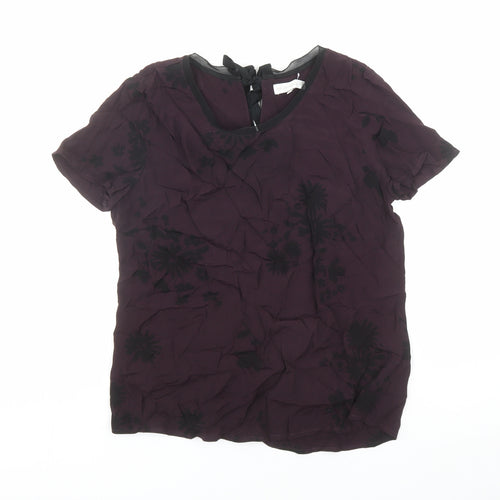 RJR.John Rocha Womens Purple Floral Viscose Basic Blouse Size 12 Round Neck