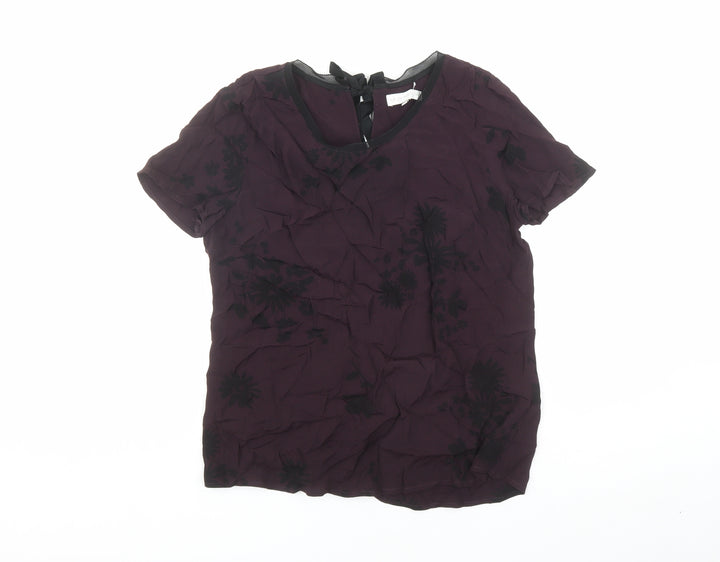 RJR.John Rocha Womens Purple Floral Viscose Basic Blouse Size 12 Round Neck