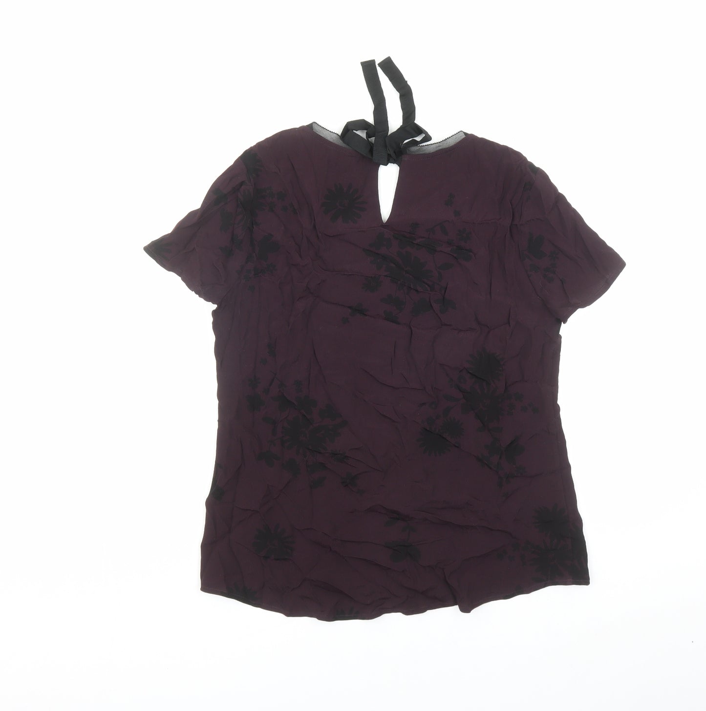 RJR.John Rocha Womens Purple Floral Viscose Basic Blouse Size 12 Round Neck