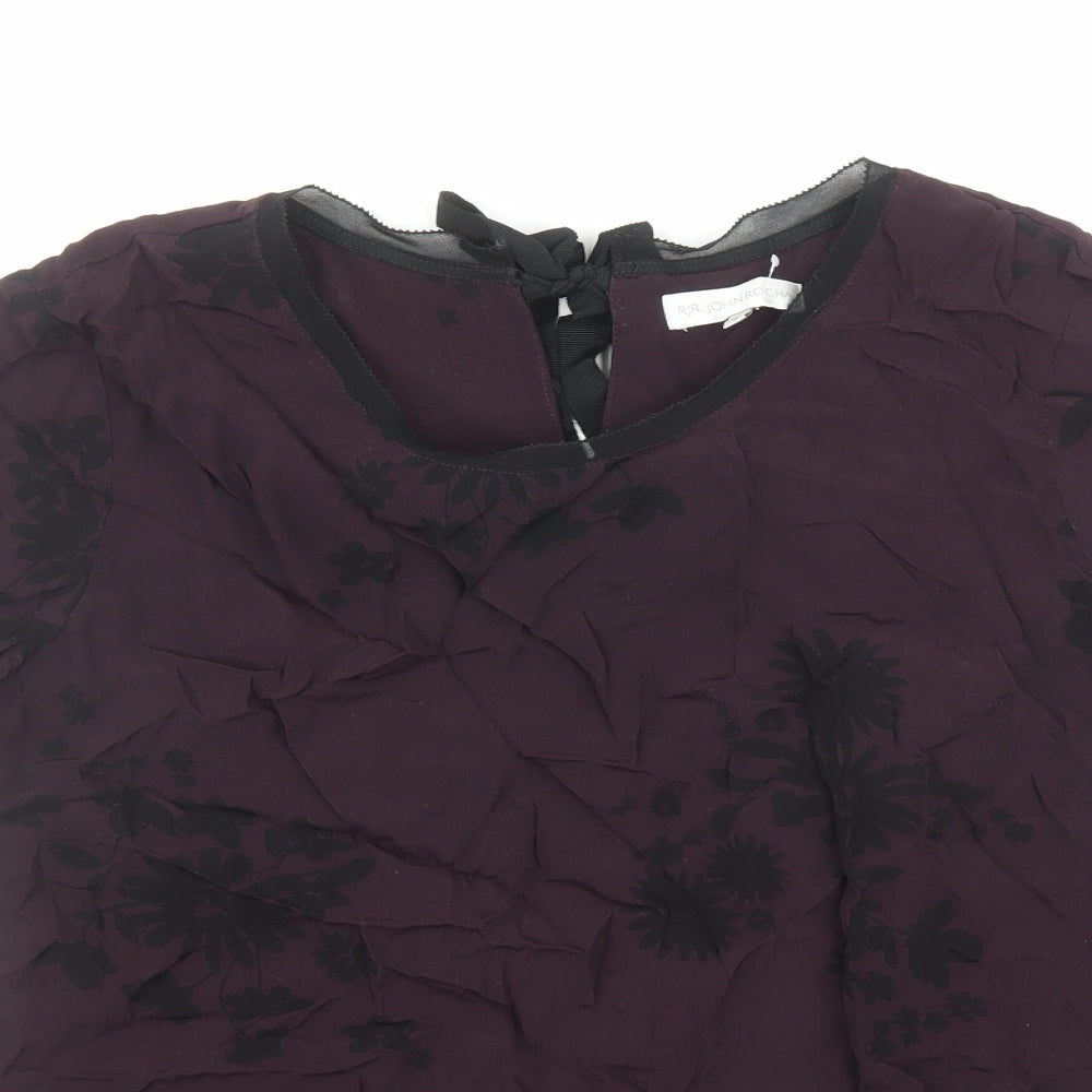 RJR.John Rocha Womens Purple Floral Viscose Basic Blouse Size 12 Round Neck