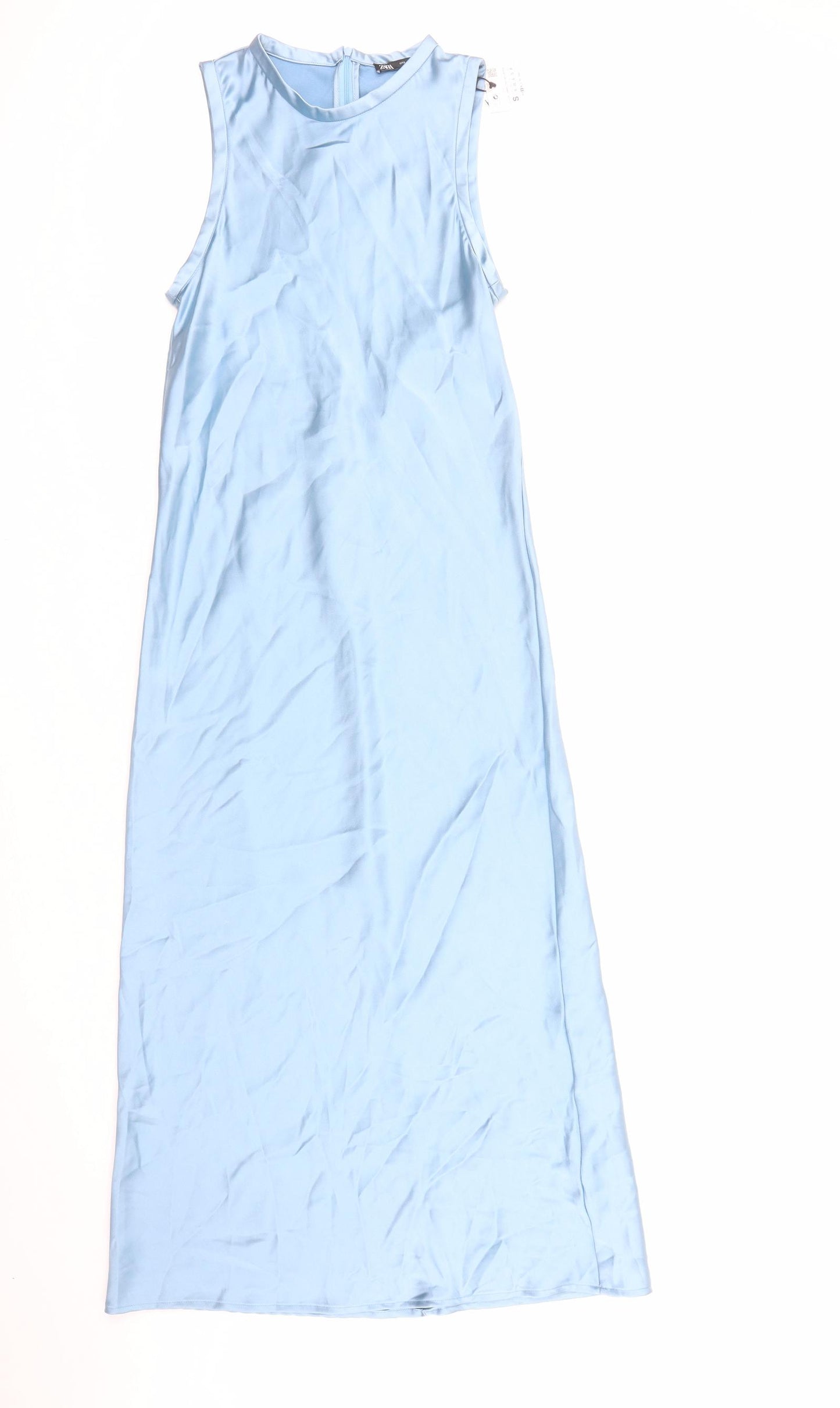Zara Womens Blue Polyester A-Line Size S Round Neck Zip