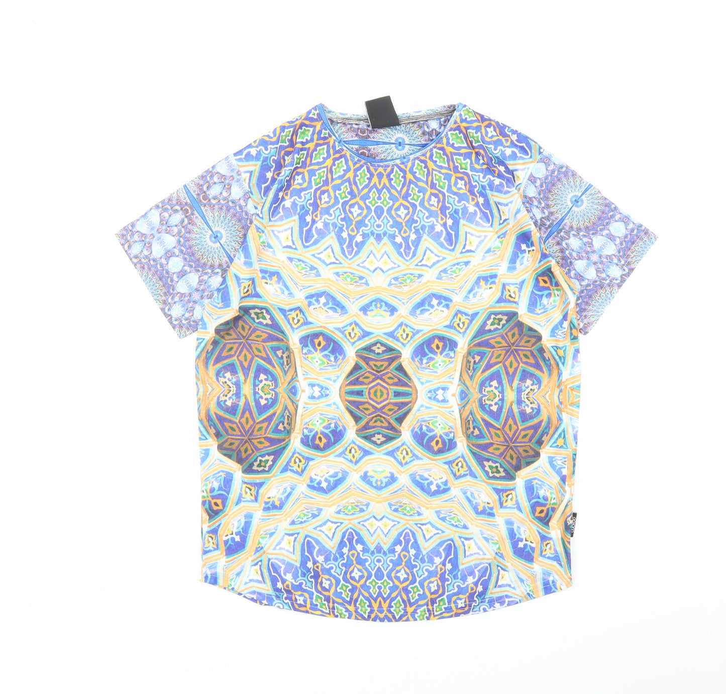 Cuckoo Womens Multicoloured Geometric Polyester Basic T-Shirt Size M Round Neck
