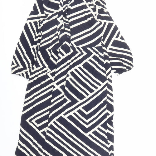Roman Womens Blue Geometric Viscose A-Line Size 10 Collared Pullover