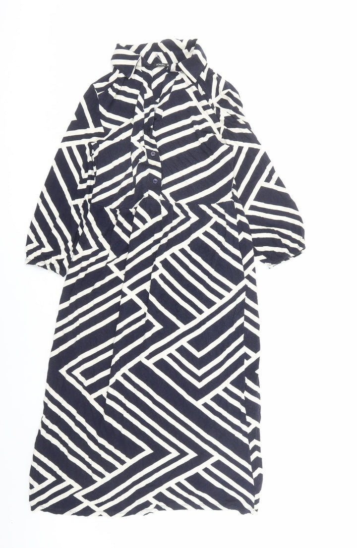 Roman Womens Blue Geometric Viscose A-Line Size 10 Collared Pullover