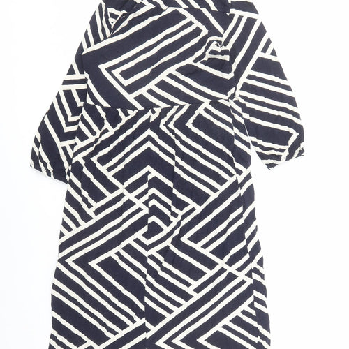 Roman Womens Blue Geometric Viscose A-Line Size 10 Collared Pullover