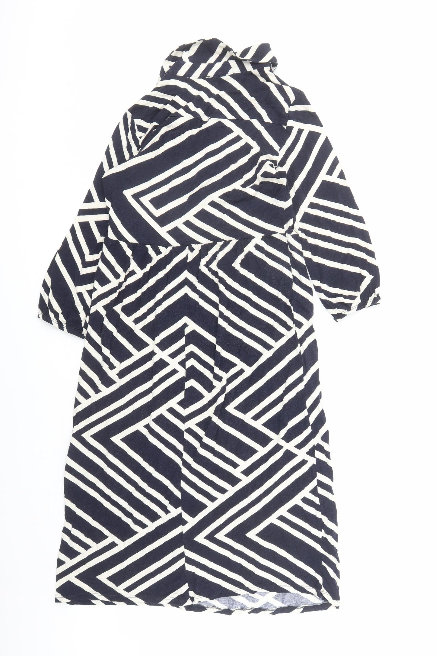 Roman Womens Blue Geometric Viscose A-Line Size 10 Collared Pullover
