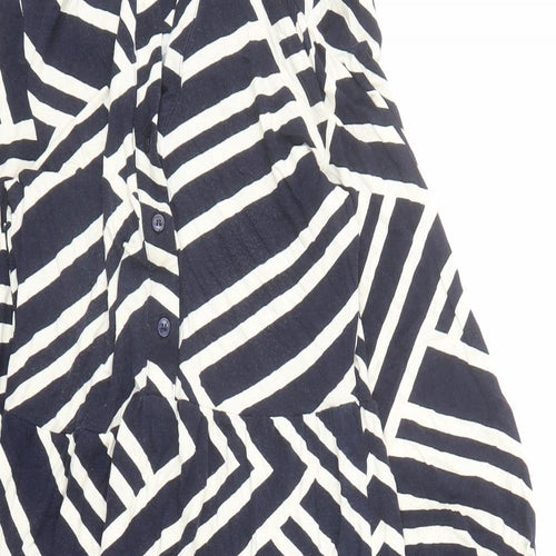 Roman Womens Blue Geometric Viscose A-Line Size 10 Collared Pullover