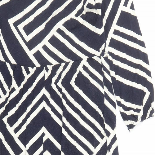Roman Womens Blue Geometric Viscose A-Line Size 10 Collared Pullover