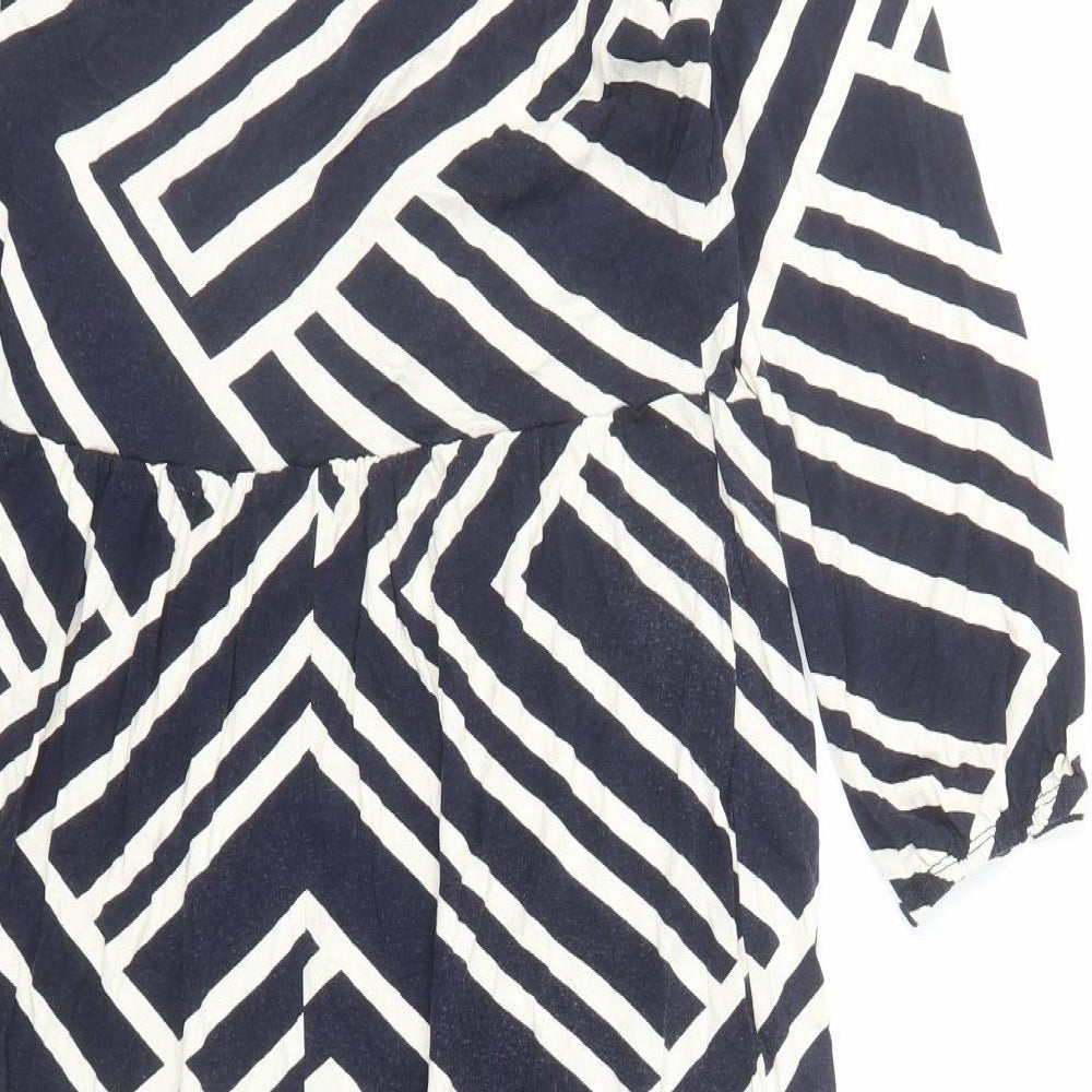 Roman Womens Blue Geometric Viscose A-Line Size 10 Collared Pullover