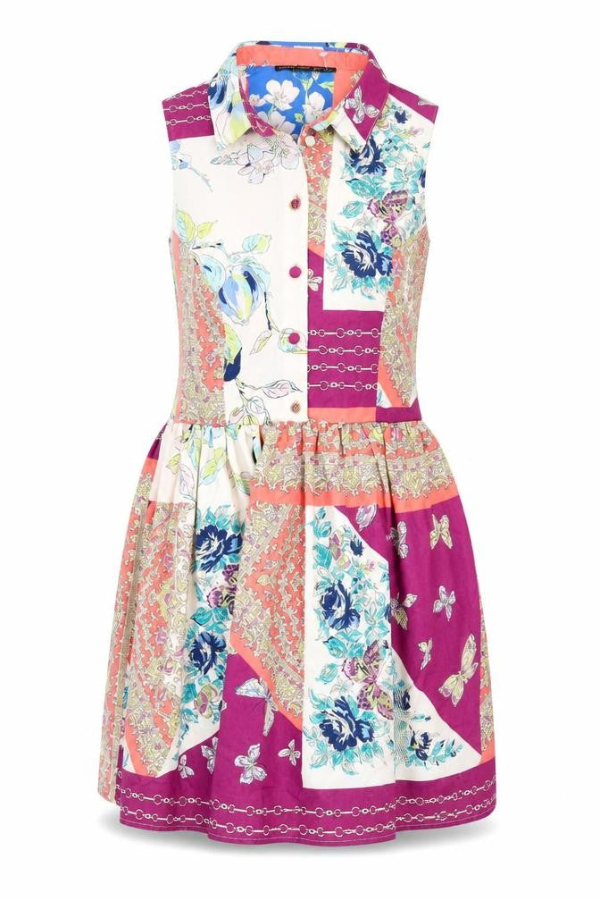 Topshop Womens Multicoloured Geometric Polyester Shirt Dress Size 12 Collared Buckle
