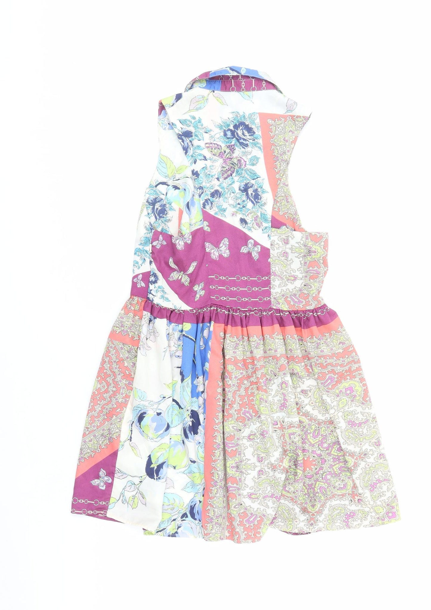 Topshop Womens Multicoloured Geometric Polyester Shirt Dress Size 12 Collared Buckle