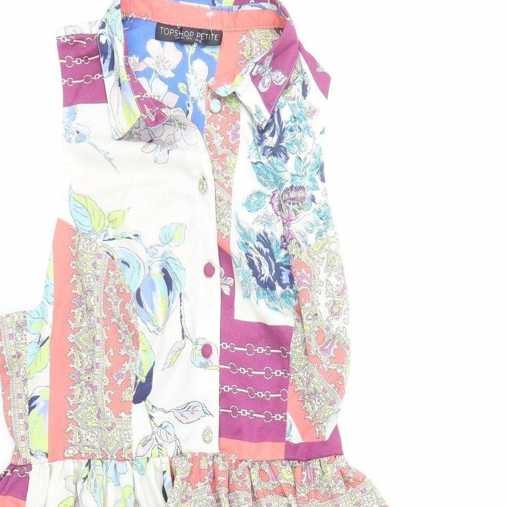Topshop Womens Multicoloured Geometric Polyester Shirt Dress Size 12 Collared Buckle