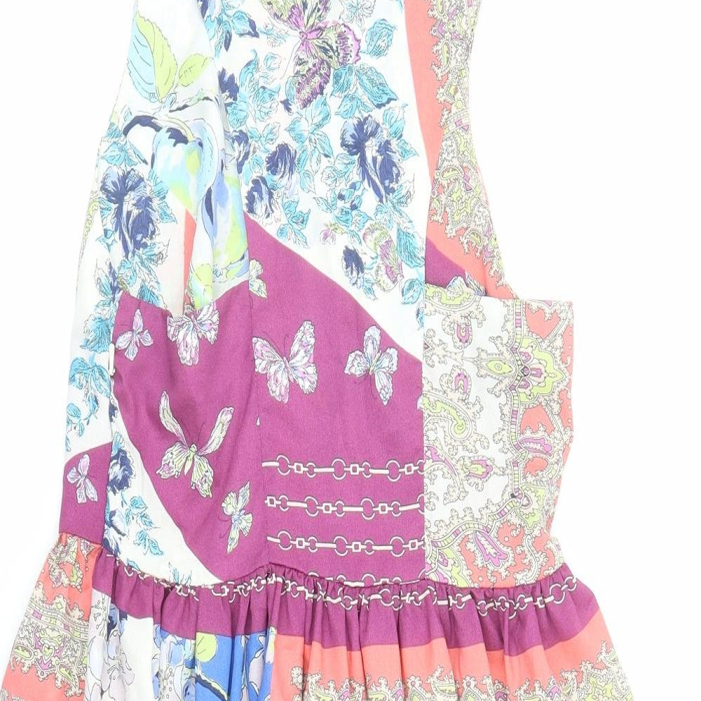 Topshop Womens Multicoloured Geometric Polyester Shirt Dress Size 12 Collared Buckle