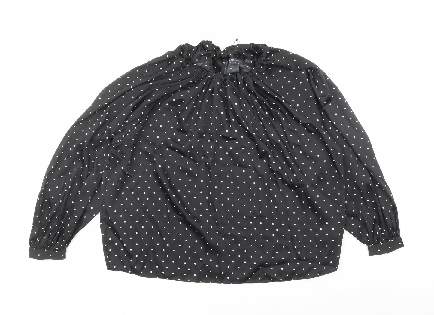 Marks and Spencer Womens Black Geometric Polyester Basic Blouse Size 12 Round Neck