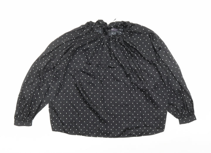 Marks and Spencer Womens Black Geometric Polyester Basic Blouse Size 12 Round Neck