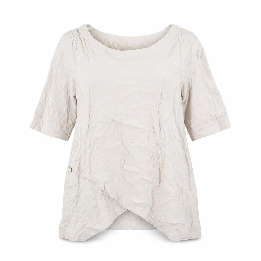 Front view of Floryday women’s beige polyester basic blouse, size S, round neck