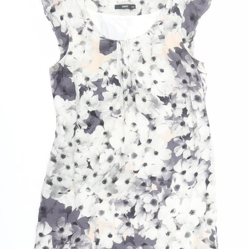 Oasis Womens Grey Floral Silk A-Line Size 10 Round Neck Pullover