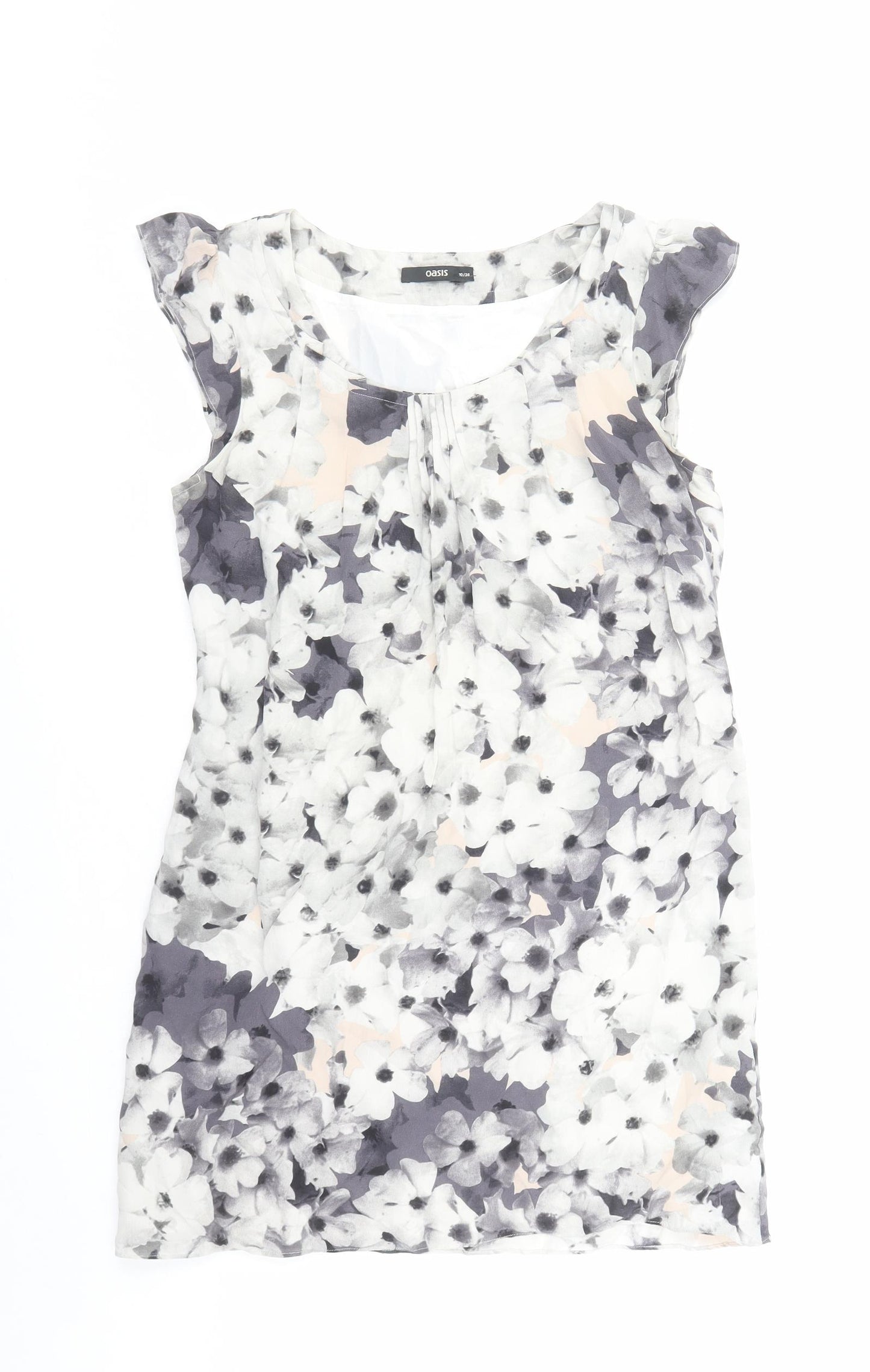 Oasis Womens Grey Floral Silk A-Line Size 10 Round Neck Pullover