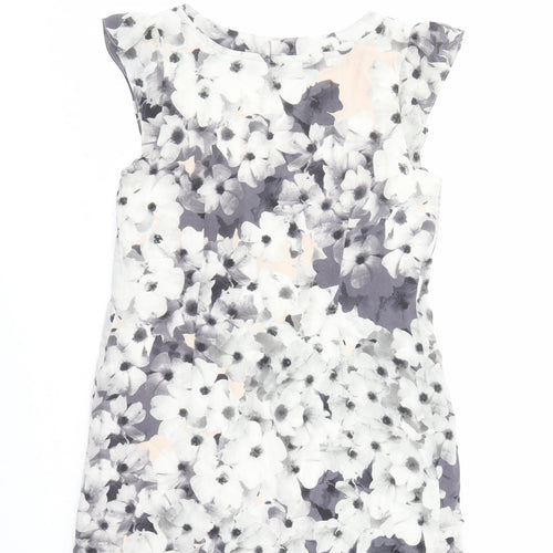 Oasis Womens Grey Floral Silk A-Line Size 10 Round Neck Pullover