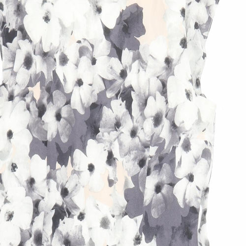 Oasis Womens Grey Floral Silk A-Line Size 10 Round Neck Pullover