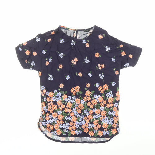 M&Co Womens Blue Floral Viscose Basic Blouse Size 8 Round Neck