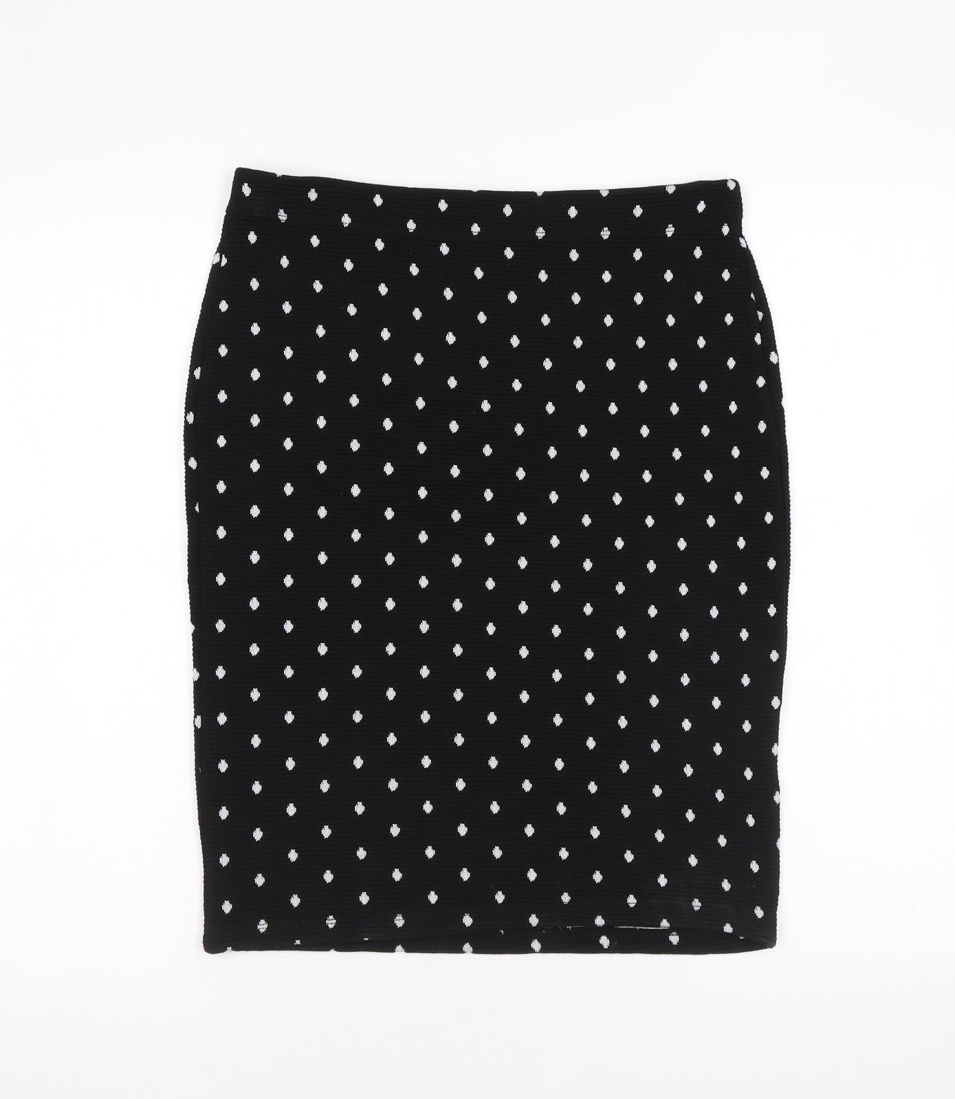 M&Co Womens Black Polka Dot Polyester Bandage Skirt Size 10 - Elastic Waist