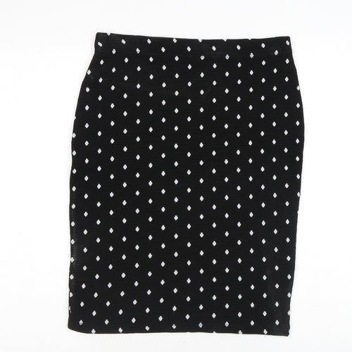 M&Co Womens Black Polka Dot Polyester Bandage Skirt Size 10 - Elastic Waist
