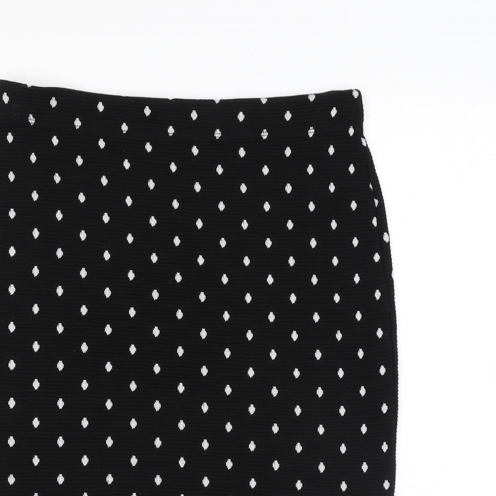 M&Co Womens Black Polka Dot Polyester Bandage Skirt Size 10 - Elastic Waist
