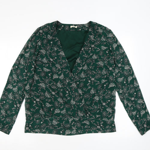 Amichi Womens Green Paisley Polyester Wrap Blouse Size M V-Neck