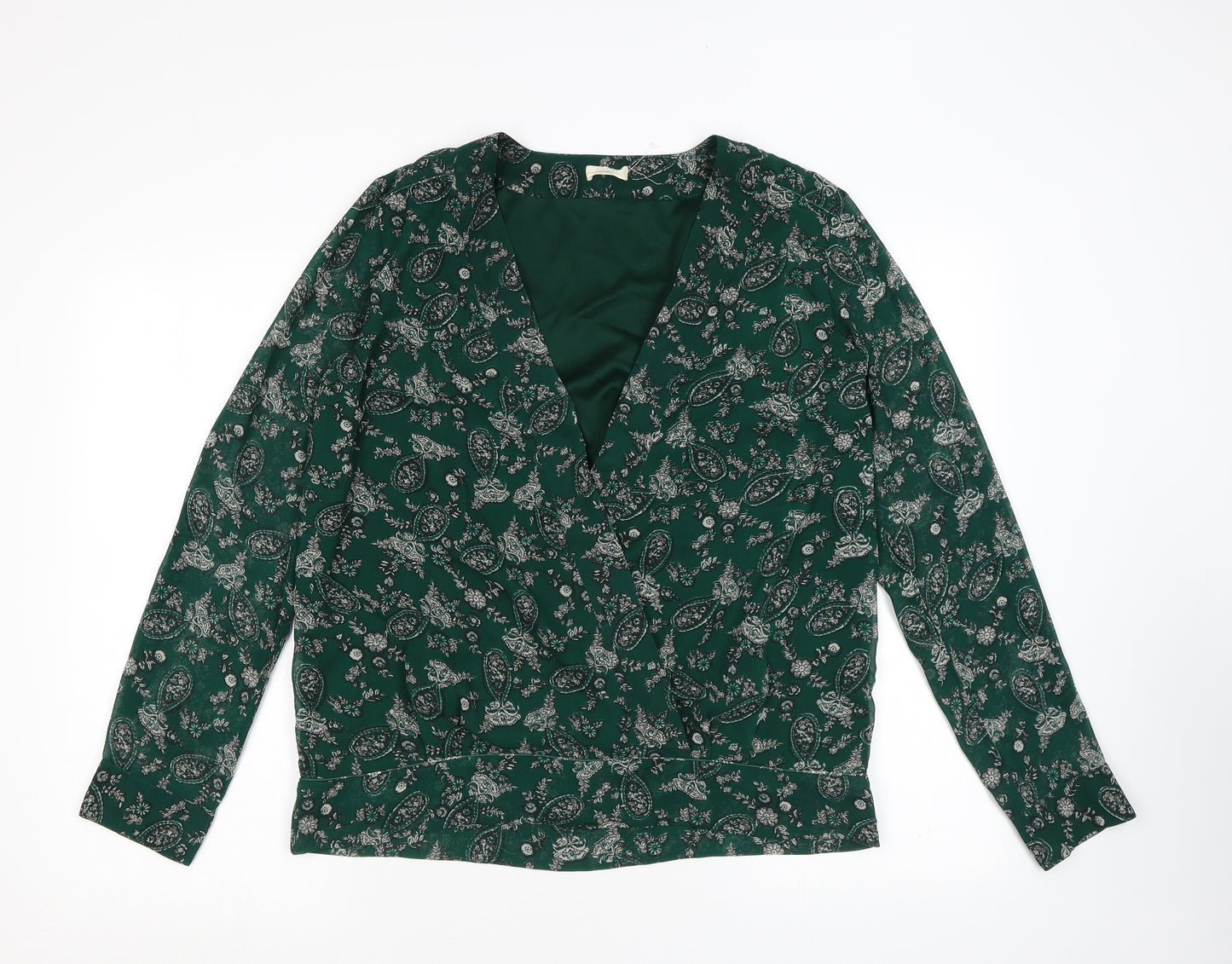 Amichi Womens Green Paisley Polyester Wrap Blouse Size M V-Neck