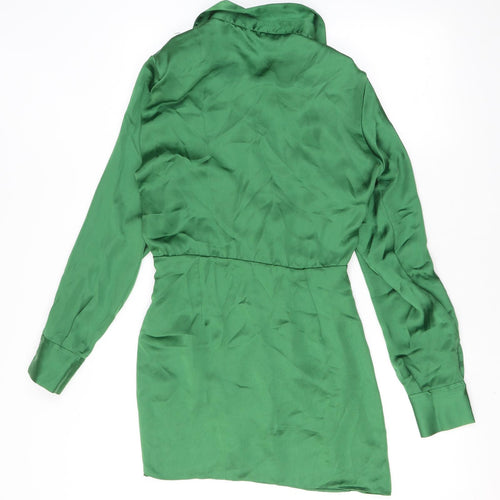 Zara Womens Green Polyester Shirt Dress Size S Collared Pullover