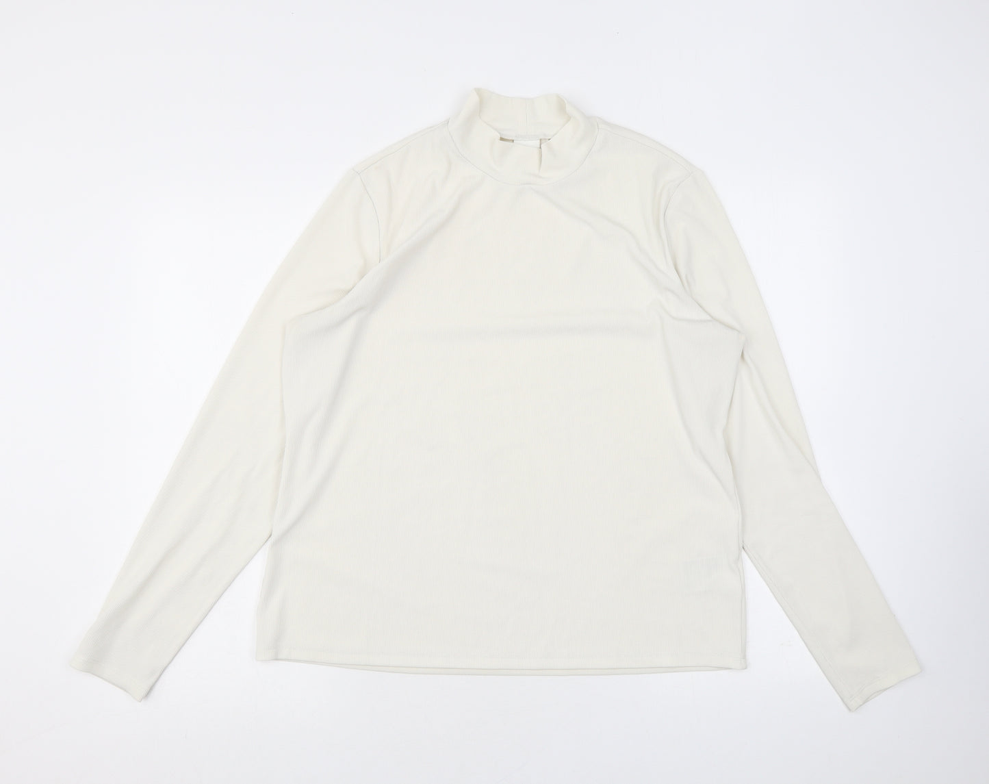 H&M Womens Ivory Polyester Jersey T-Shirt Size XL Mock Neck