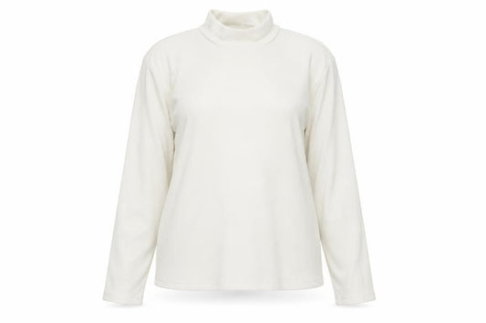 Front view of H&M women’s ivory polyester jersey t-shirt, size XL, mock neck