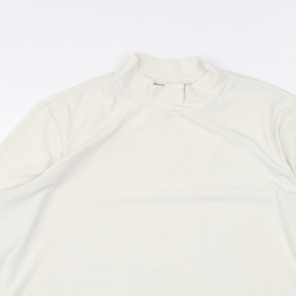 H&M Womens Ivory Polyester Jersey T-Shirt Size XL Mock Neck