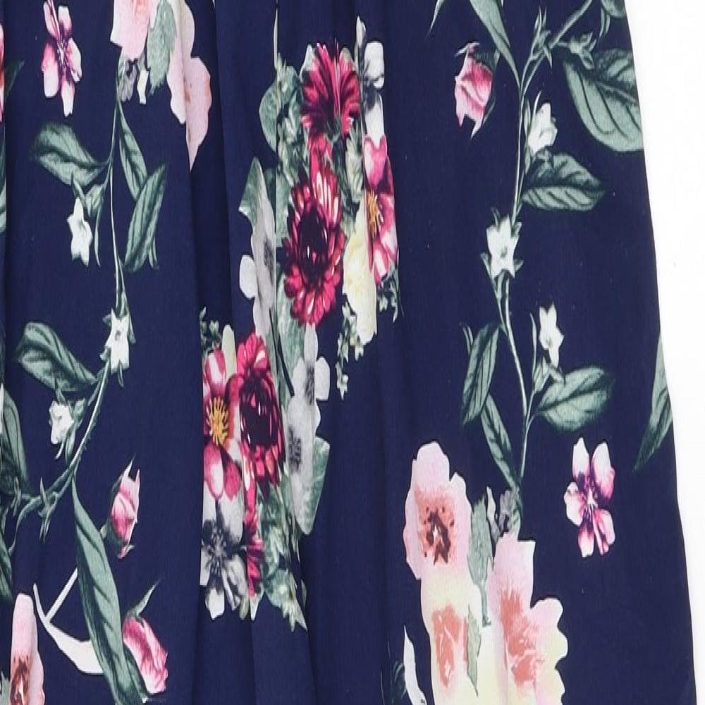 PRETTYLITTLETHING Womens Blue Floral Polyester Jumpsuit One-Piece Size 12 L28 in Pullover - Elastic Waist