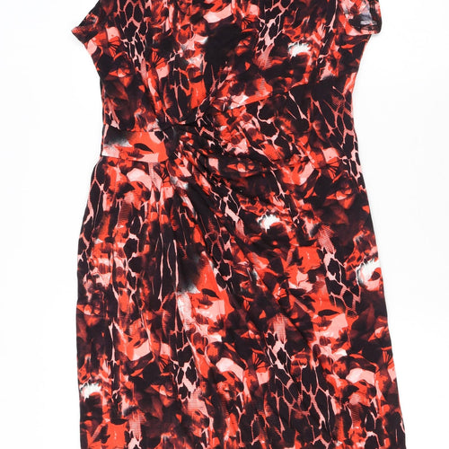 Roman Womens Red Animal Print Viscose Sheath Size 12 Round Neck Pullover