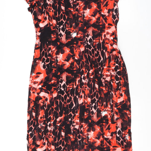 Roman Womens Red Animal Print Viscose Sheath Size 12 Round Neck Pullover