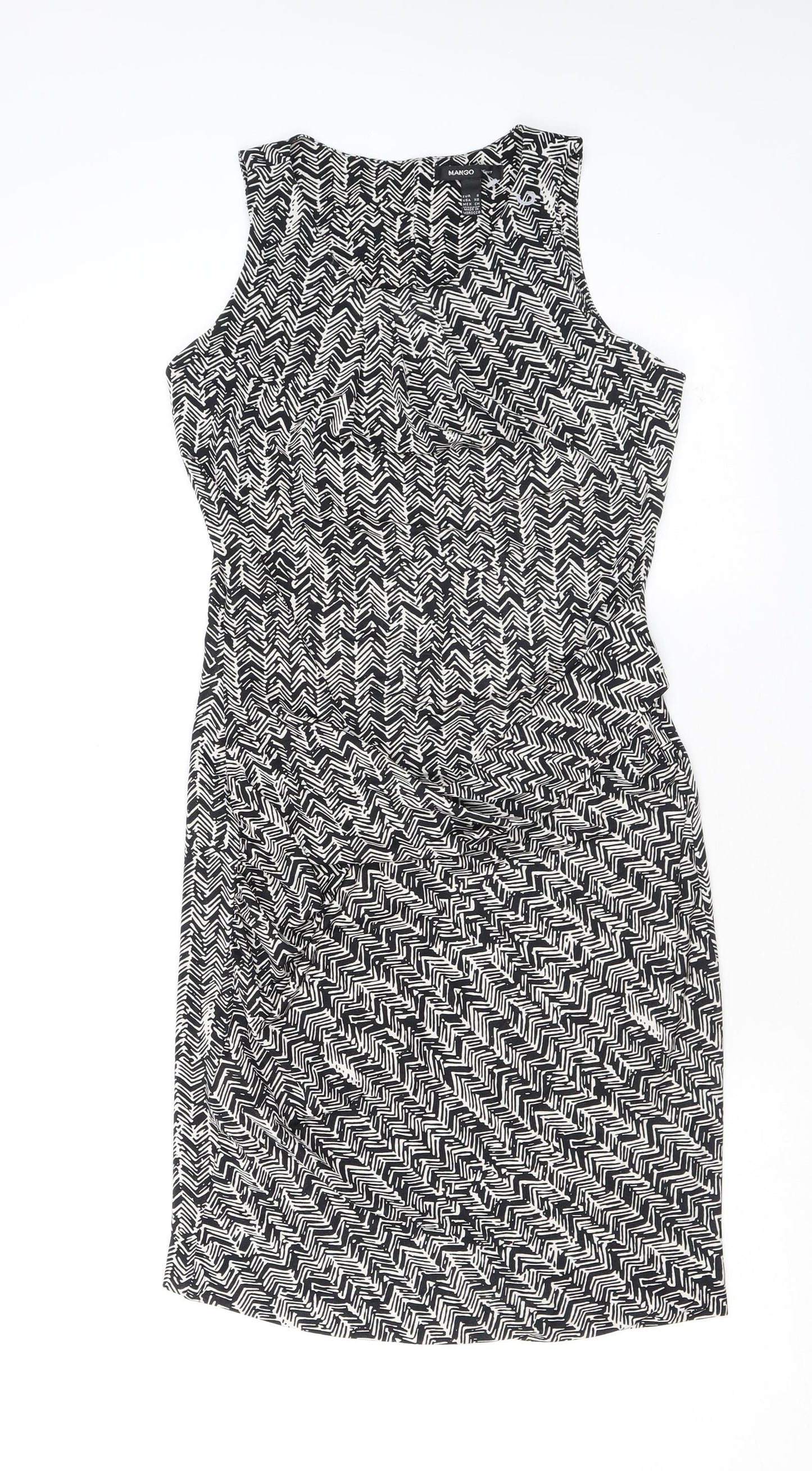 Mango Womens Black Geometric Polyester Shift Size S Scoop Neck Pullover