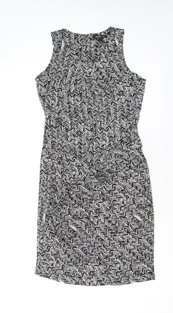 Mango Womens Black Geometric Polyester Shift Size S Scoop Neck Pullover