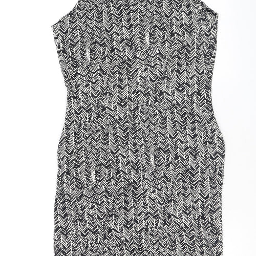 Mango Womens Black Geometric Polyester Shift Size S Scoop Neck Pullover