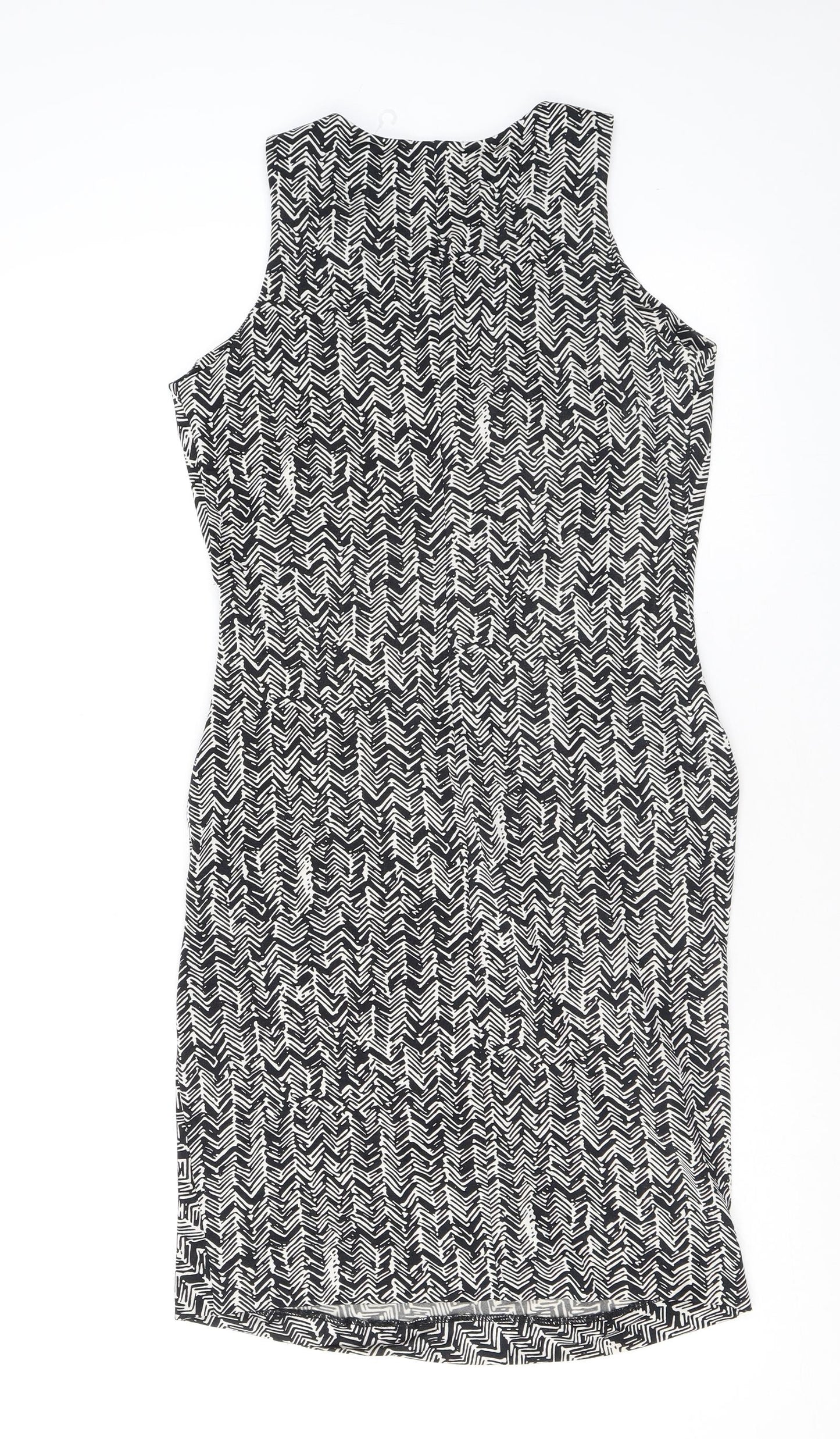 Mango Womens Black Geometric Polyester Shift Size S Scoop Neck Pullover