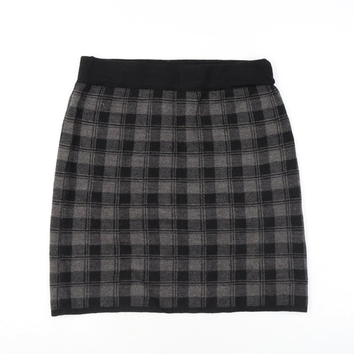 Adrienne Vittadini Womens Grey Plaid Acrylic Mini Skirt Size M - Elastic Waist